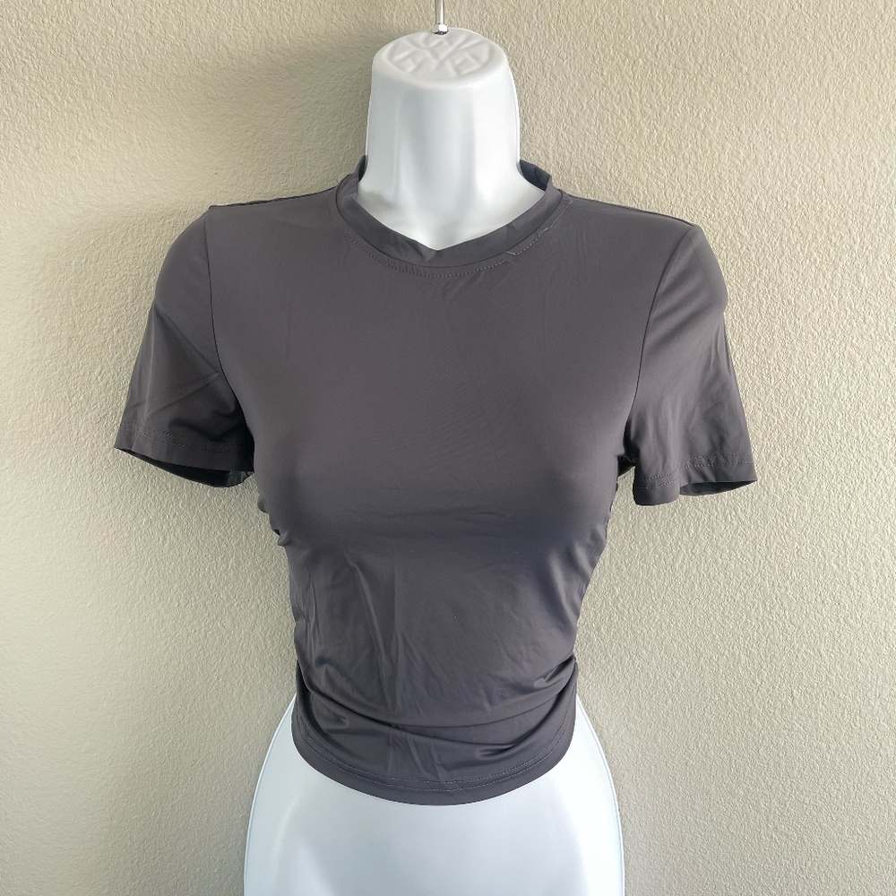 Dark Gray Shein Bae Form-Fitting Top - Size Medium